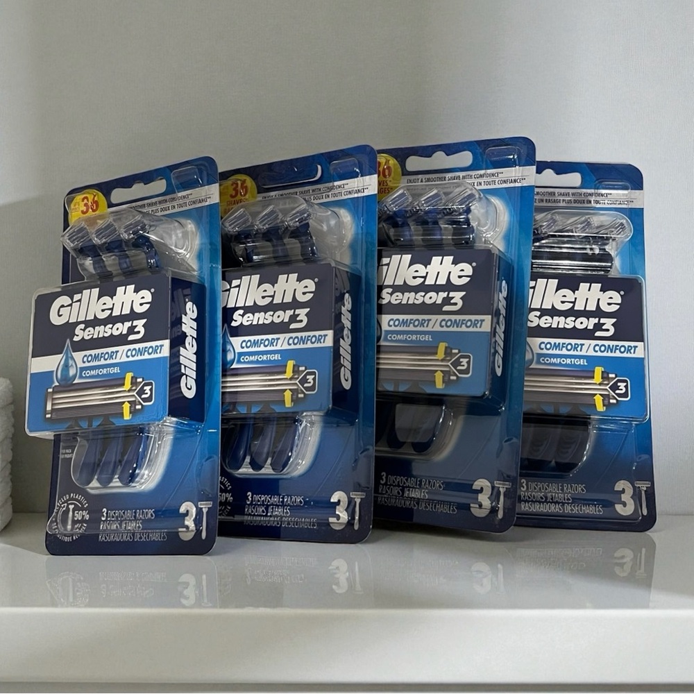 4x Gillette Sensor3 Comfort Disposable Mens Razors ComfortGel Lot 12 Individual